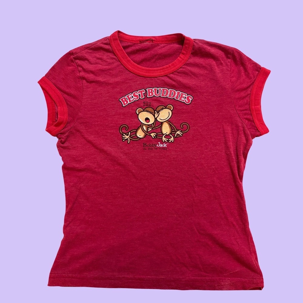Bobby Jack Best Buddies Monkey Ringer Tee Red Graphic Shirt #17